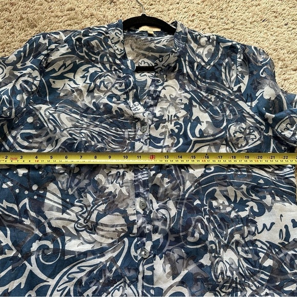 Vintage Choices Women’s Blue White Linen Blend Blouse Size XL - Picture 8 of 8